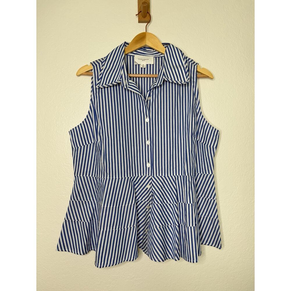 Tuckernuck Pomander Place Sleeveless Tiered Peplum Top in Blue White Stripes XL